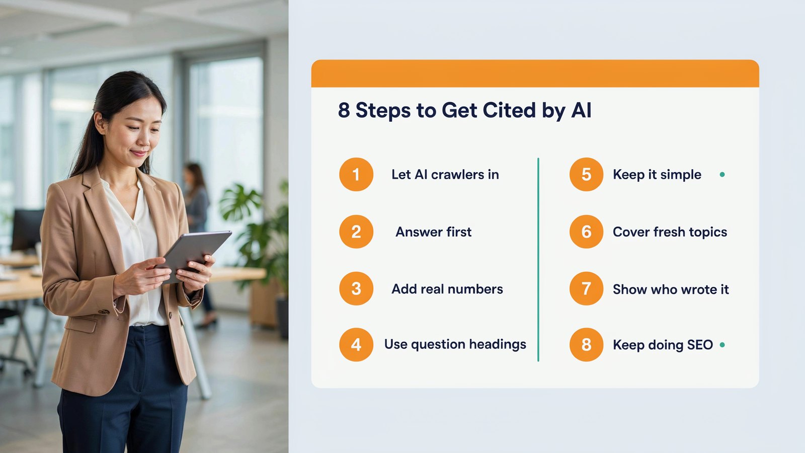 Eight steps to get cited by AI search, from allowing AI crawlers to keeping content fresh