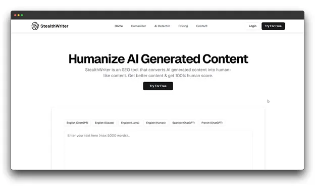 The StealthWriter SEO tool interface for humanizing AI content to achieve high human scores, featured as one of the Best AI Humanizer Tools.