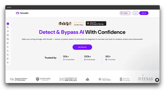 The Smodin website interface, recognized as one of the Best AI Humanizer Tools for detecting and bypassing AI markers in digital AI content.