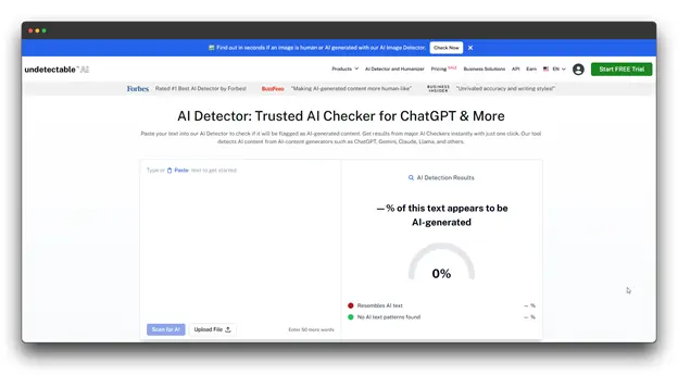 Screenshot of the Undetectable AI dashboard showing a 0% detection score, demonstrating the effectiveness of advanced AI humanizer tools on AI content.